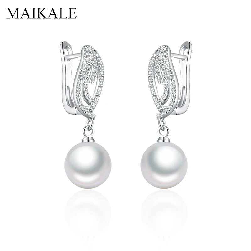 Женские серьги подвески с жемчугом MAIKALE трендовые кубическим цирконием и