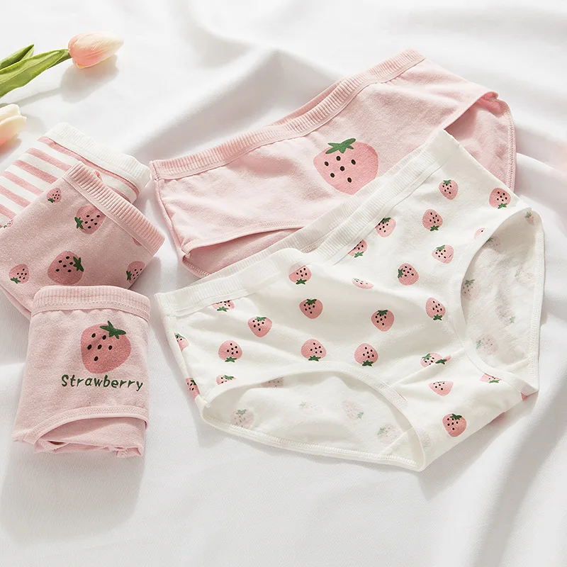 

6pcs/set Lovely Strawberry Print Underwear Girl's Middle Waist Cotton Crotch Kids Comfortable and Breathable Briefs