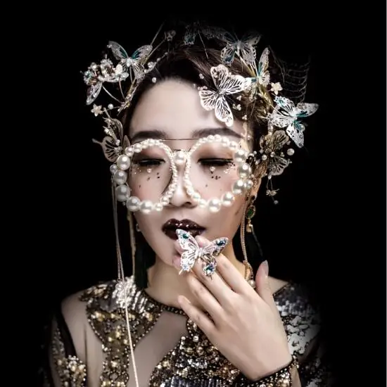 Модные Волшебные оправы для очков серьги-клипсы в виде бабочек жемчужная цепочка