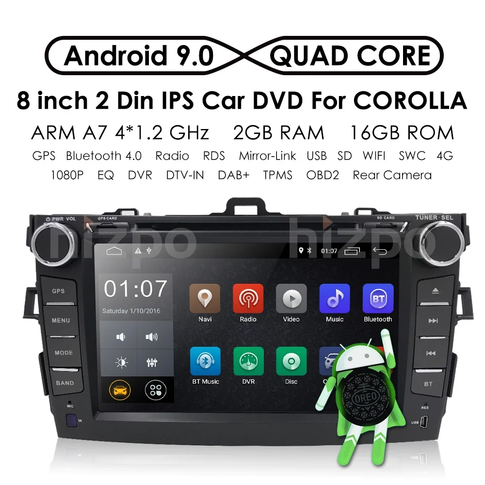 " четырехъядерный 2 din Автомобильный Радио dvd gps android 9,0 для Toyota corolla 2007-2011 в тире Авторадио мультимедиа головное устройство 2G Ram Wifi