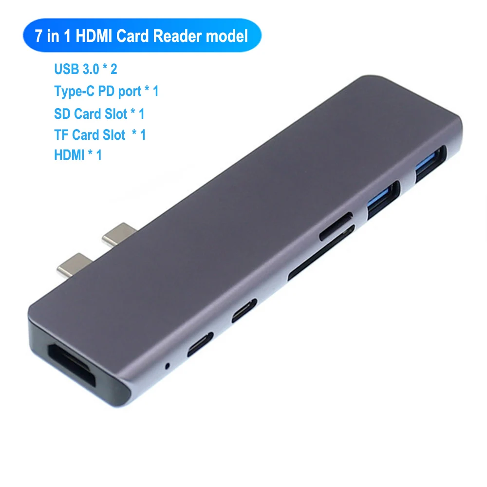 7 in 1 Gray USB C концентратор type C Thunderbolt 3 адаптер USB-C док-ключ с HDMI 4K PD USB 3,0 SD TF кард-ридер для MacBook Pro Air 13 15 - Цвет: 7 in 1 Gray