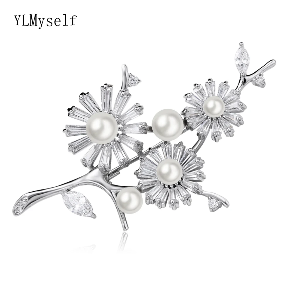 Очень красивые броши в форме цветка булавка блестящий кубический цирконий
