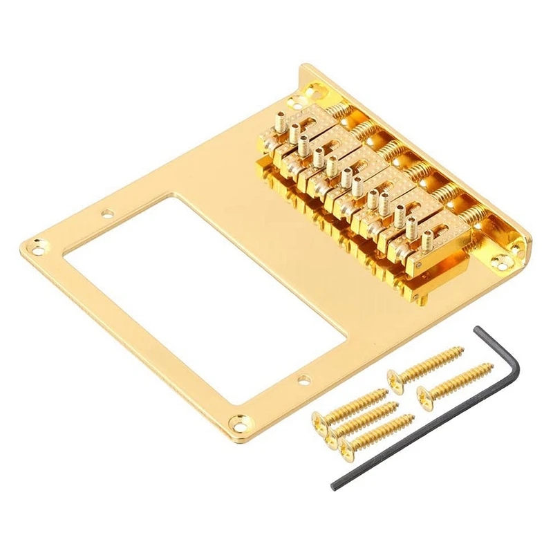 6 Roller Saddle 6 String Humbucker Guitar Bridge for Tele Telecaster Guitar (Gold)