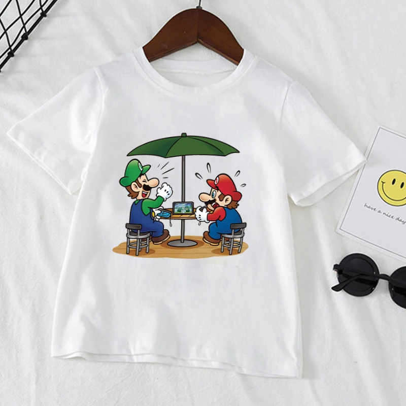 

2021 Cartoon Tshirt Super Mario Print Toddler Children Game T-shirts Kids Anime Summer Funny Tees Boys Girls 4-14 Tops Clothing