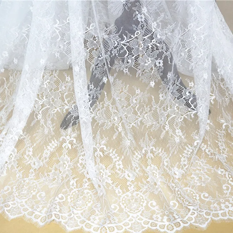 

High Quality Chantilly Eyelash Lace Fabric White Diy Exquisite Lace Embroidery Clothes Wedding Dress Veils Capes Accessories