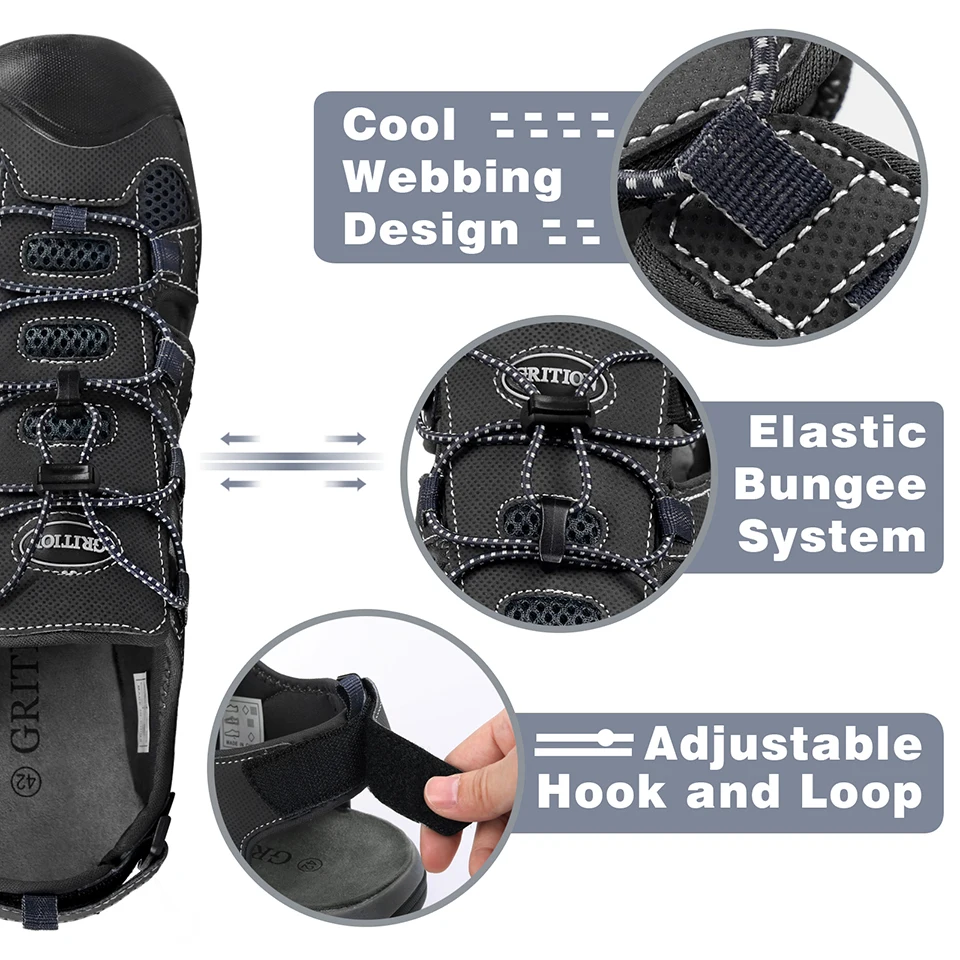 Сандалии GRITION мужские Нескользящие пляжные тапки эластичная лента клоги