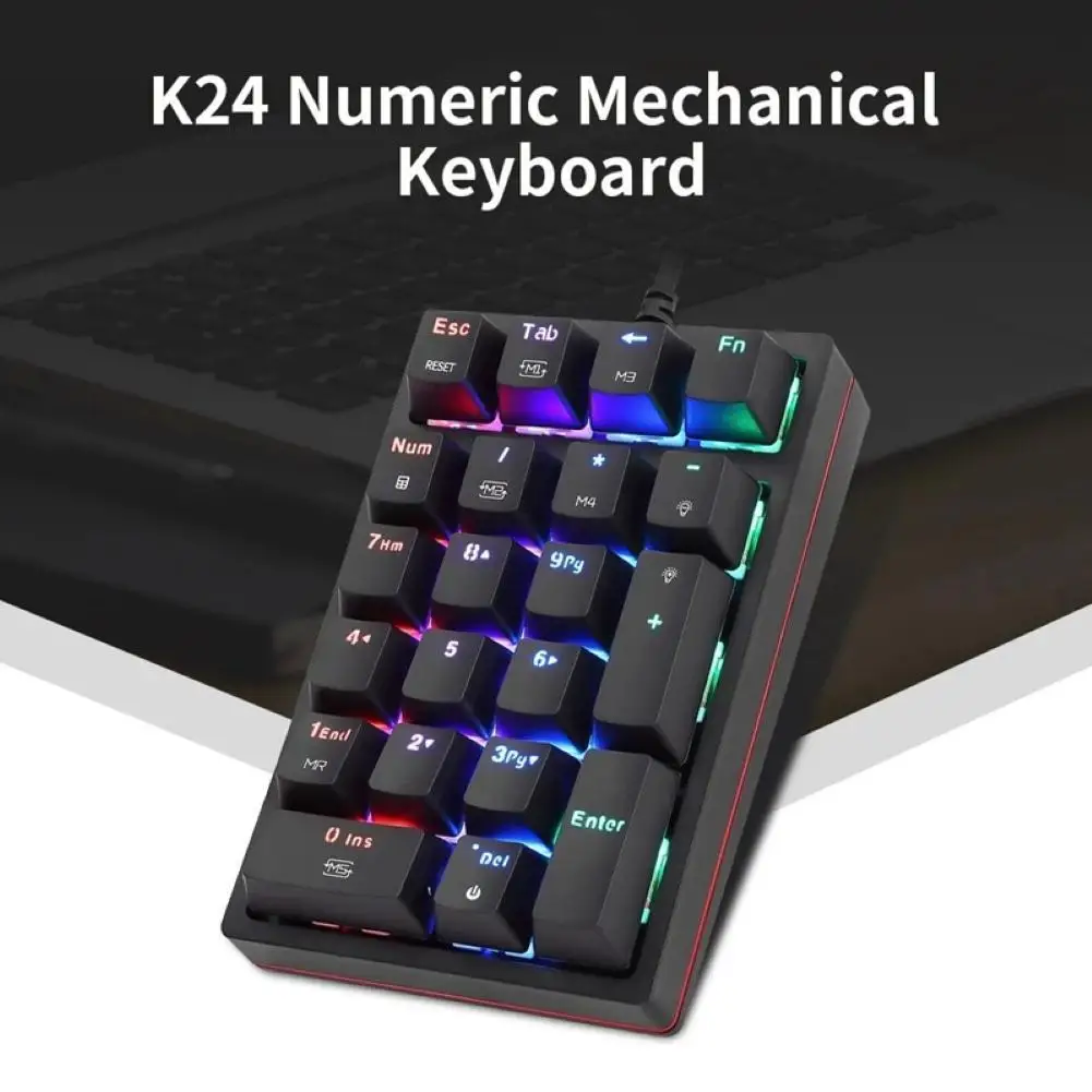 

K24 светодиодный RGB Подсветка Расширенный 21 ключи Проводная Механическая клавиатура для компьютера