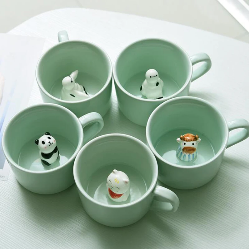 3D мультяшная керамическая кружка в виде животного с крышкой и ложкой для кофе