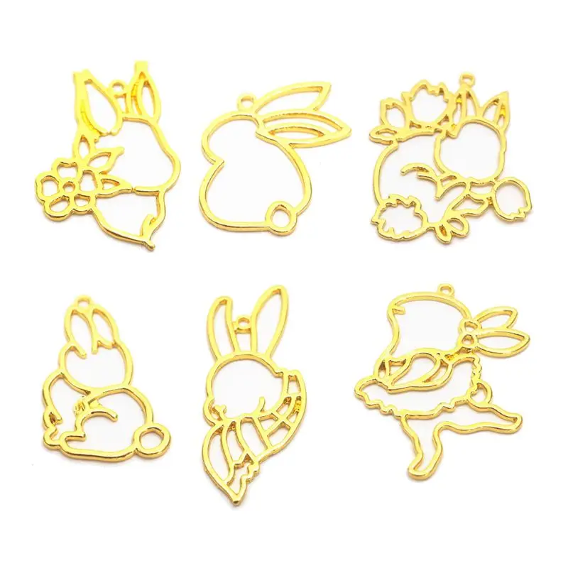 

6Pcs Cartoon Rabbit Open Bezel Charm Blank Frame Pendant UV Resin Jewelry DIY