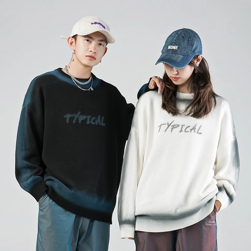 

SingleRoad Oversized Mens Knitted Sweater Men 2020 Winter Print Tie Dye Pullover Sweaters Hip Hop Korean Tops White Sweater Men