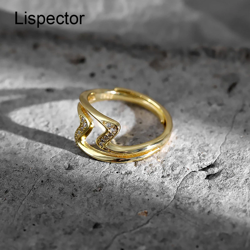 

Lispector 925 Sterling Silver Luxury Zircon Lightning Rings for Women Elegant Slim Hollow Z Double Layers Rings Unisex Jewelry