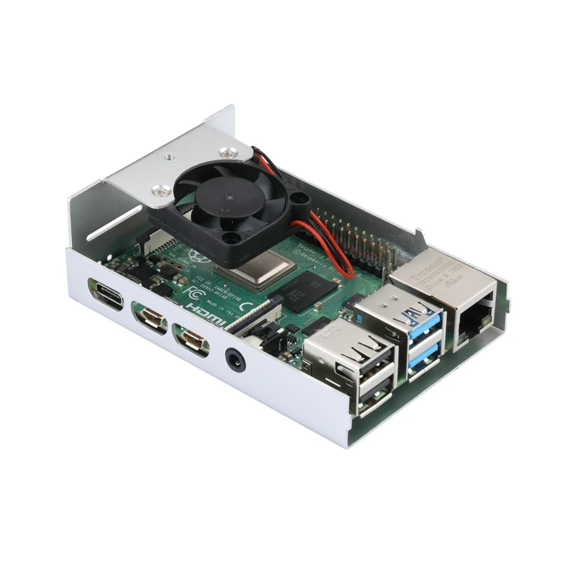 Raspberry Pi 4 Модель B алюминиевый корпус с охлаждающим вентилятором RPI серебристый