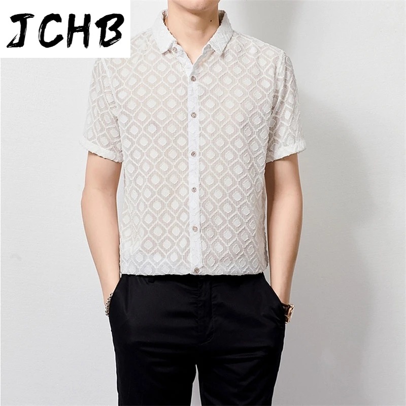 

Shirts Lace Men's transparent Clothing Mens See Through Sexy blouse Man Mesh Shirt Big Breasts Black Chiffon Party Club Outfits