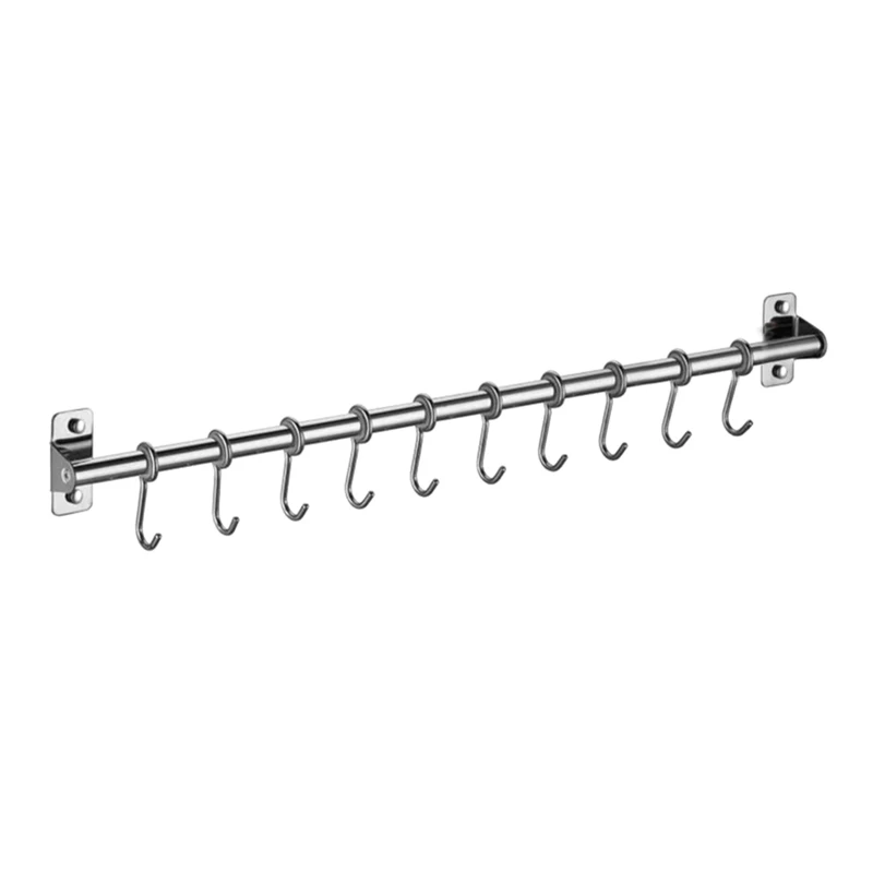 

Wall Mounted Utensil Rack Stainless Steel Hanging Kitchen Rail with 6/8/10 Hooks 203F
