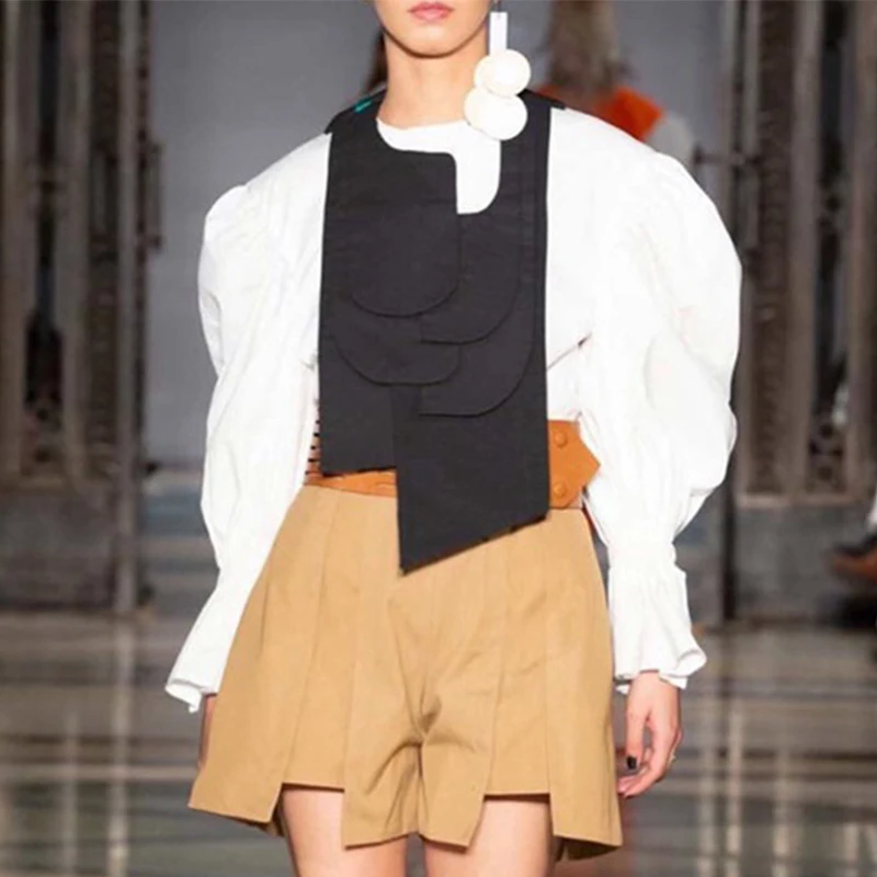 Женская винтажная рубашка с рукавом-фонариком свободная блузка оверсайз + жилет