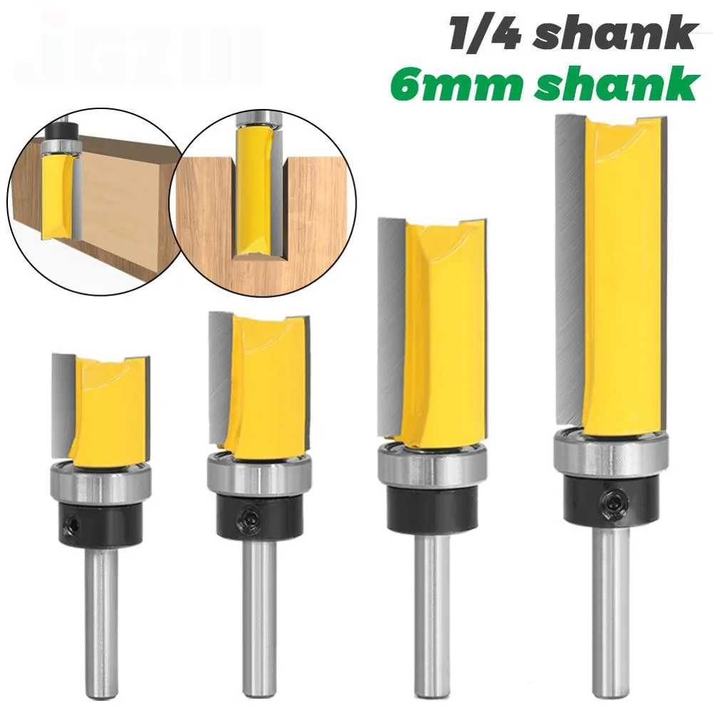 

1pcs 6mm 1/4inch Shank Flush Trim Router Bit Pattern Bit Top Bottom Bearing 3/4" Blade Template Wood Milling Cutter Carpenter