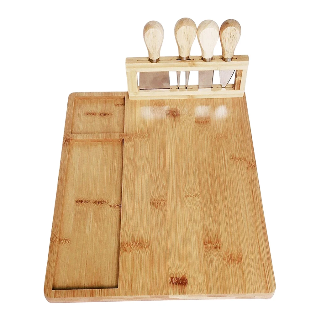 

Natural Bamboo Cheese Board Set Serving Tray for Christmas Wedding Birthday Housewarmimg Gifts