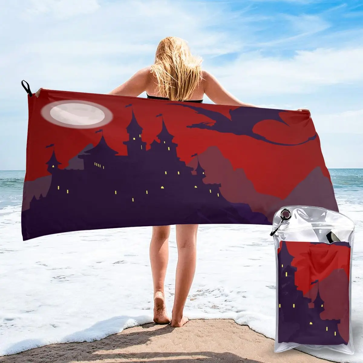 Quick Drying Pocket Towel Castle With Dragon Flying Portable Water Absorbent No Pilling Sports Bath | Дом и сад