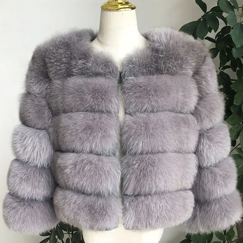 Light gray Новинка, стильное пальто из натурального меха, натуральный мех, куртка для женщин, зимняя теплая кожаная шуба из лисьего меха, Высококачественный меховой жилет - Цвет: Light gray