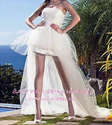 

New Arrival Strapless Long Hi-Lo Tulle Wedding Dress Bridal Gown Sleeveless Custom Made 2015 Wedding Gowns