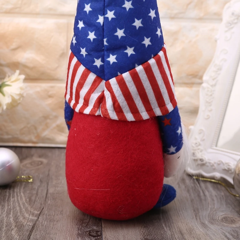 

Patriotic Gnome Plush Veterans Day Tomte Standing Figurine for 4th of July Gift Handmade Elf Scandinavian Household Kitchen M6CE