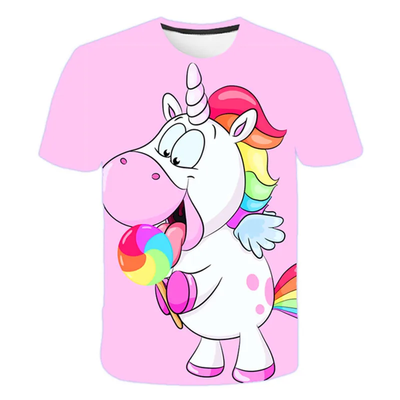 

2021Girls Summer fashion T-shirts Unicorn polyester Rabinbow polyester Short Sleeve Top Kids polyester Tops for Girls Clothes