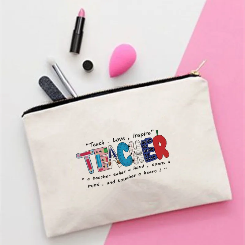 

Women Teacher teach love Printed Make up bag Fashion Women Cosmetics Organizer Bag for Travel Colorful Storage Bag for Lady Bag