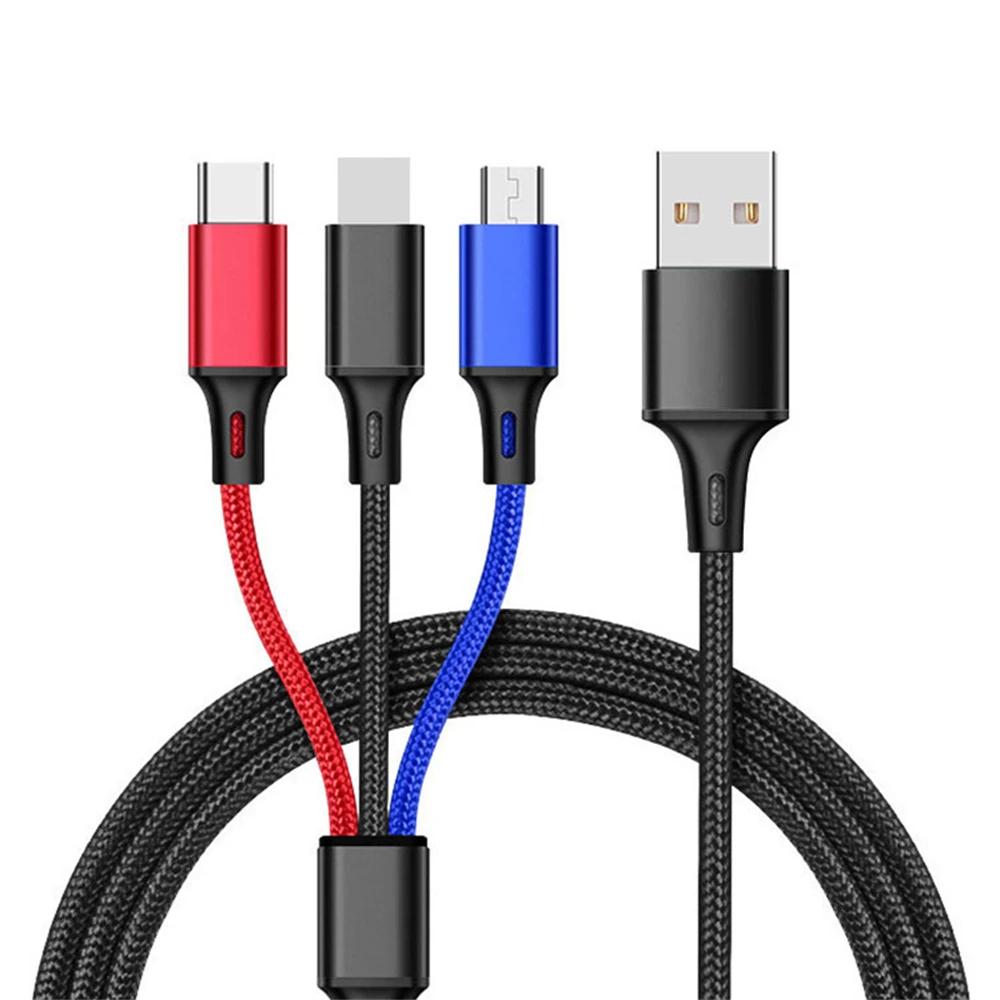 

Charging Cable IOS Type C Micro USB 3 in 1 Nylon Charger For iPhone Samsung Xiaomi Huawei Mobile Phone Tablet Fast Charger