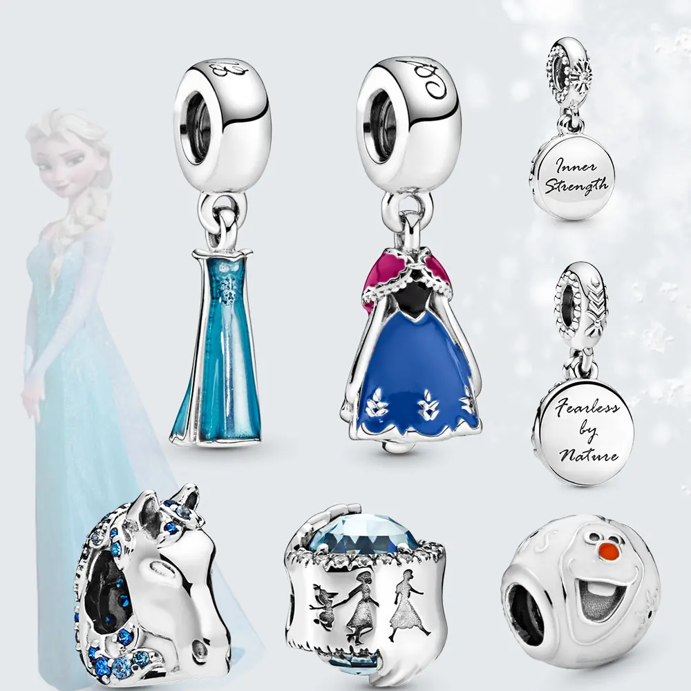 

925 Sterling Silver Winter Princess Dress Dangle Charm White Enamel Snowman Pendant Charm fit for Original PanBrand Bracelet