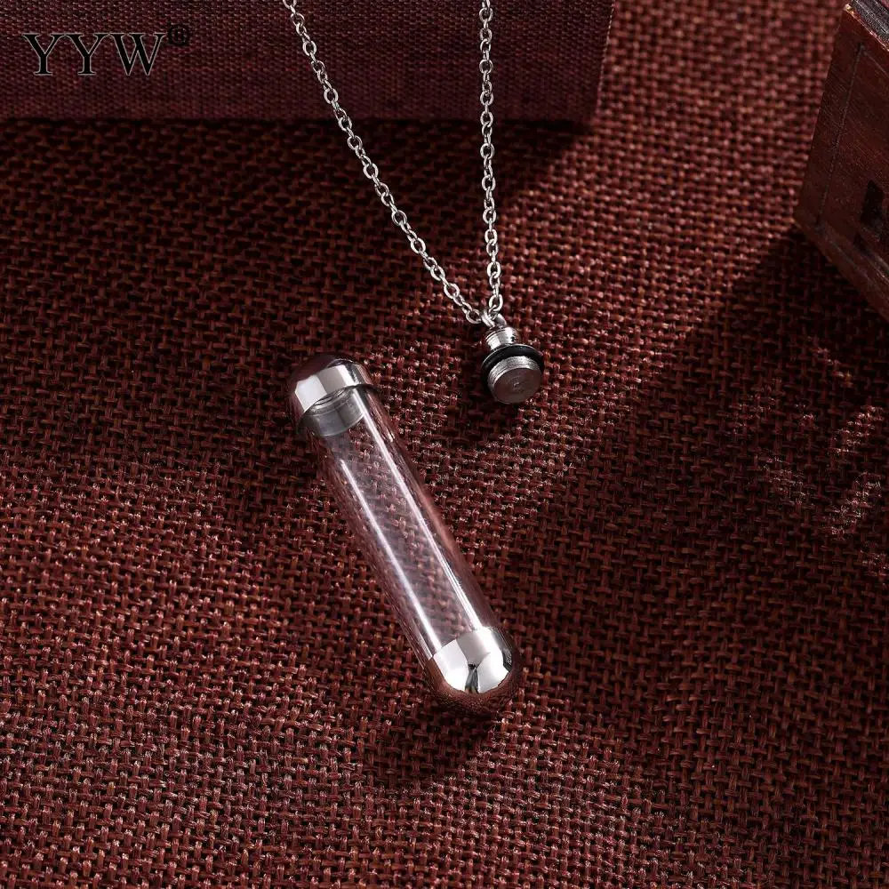 

Fashion Titanium Steel Necklace Transparent Glass Bottle Pendant Couple Wishing Bottle Perfume Bottle Necklace Unisex 19.68 Inch