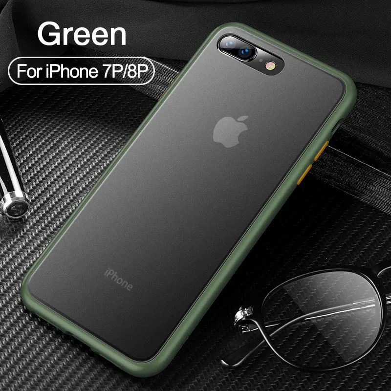 CAFELE чехол для телефона для iPhone 7, 8, 7 plus, 8 plus, PC, жесткая задняя крышка с силиконовым чехлом, чехол с мягкими краями, полупрозрачная задняя крышка для iPhone 7, 8 Plus - Цвет: For iphone7p8p green