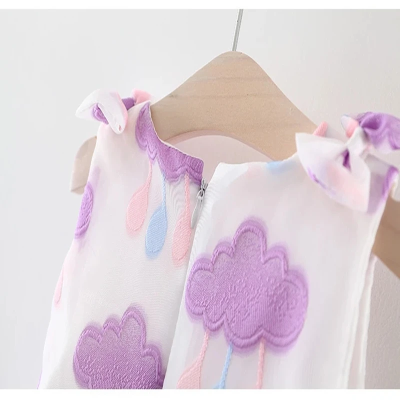 Disney Frozen 2 Kids Girl Sleeveless Dress Cloud Summer Prined Flower Children Clothes Baby Cotton Princess Outfits | Детская одежда и