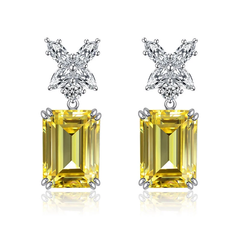 

925 sterling silver emerald cut yellow diamond square earrings 210319-41