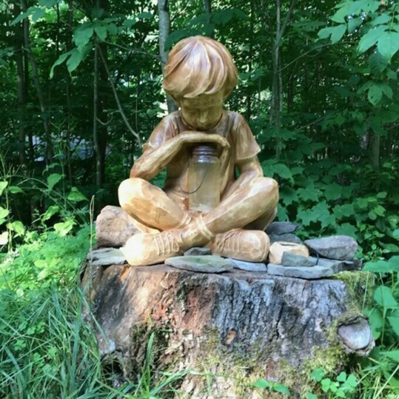 

Glimpses Of God Boy Statue Easter Garden Decoration Resin Ornament LED Light Home Decor Flowerbed Yard Outdoor Sculpture Decor