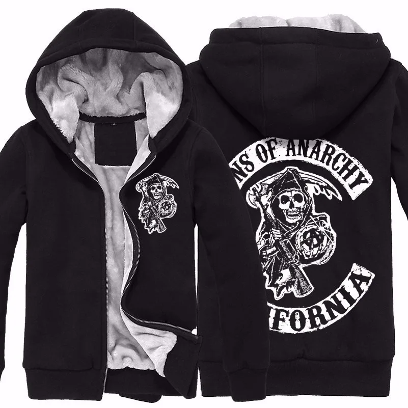 

Sons of Anarchy chaos fleece cotton coats Liberalism Jax teller winter zipper Print Mens Hoodies Jacket MC Thicken Sweaterwear