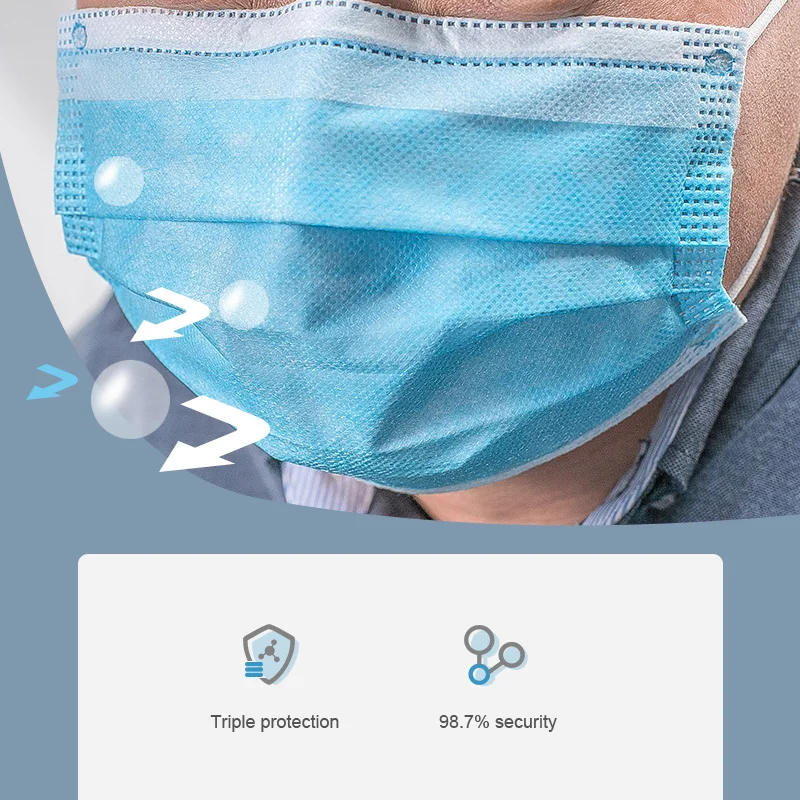 Одноразовая маска для лица 50 шт. защитная противозагрязняющая респиратор маски