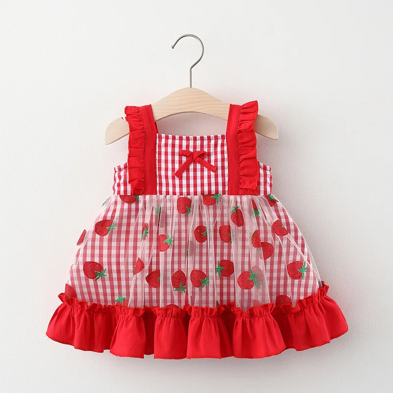 

Summer new born baby girl clothes plaid frill dress costume for 1 year baby girl birthday clothing princess party dresses dress