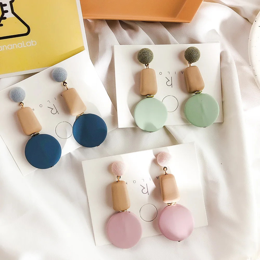 Корейские серьги с деревянными подвесками 2019 модные эффектные геометрические