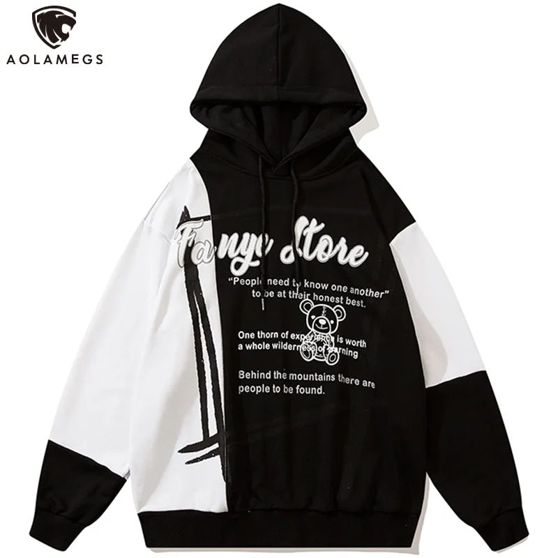 

Мужская толстовка с капюшоном Aolamegs, в стиле пэчворк, с принтом медведя, в стиле Харадзюку
