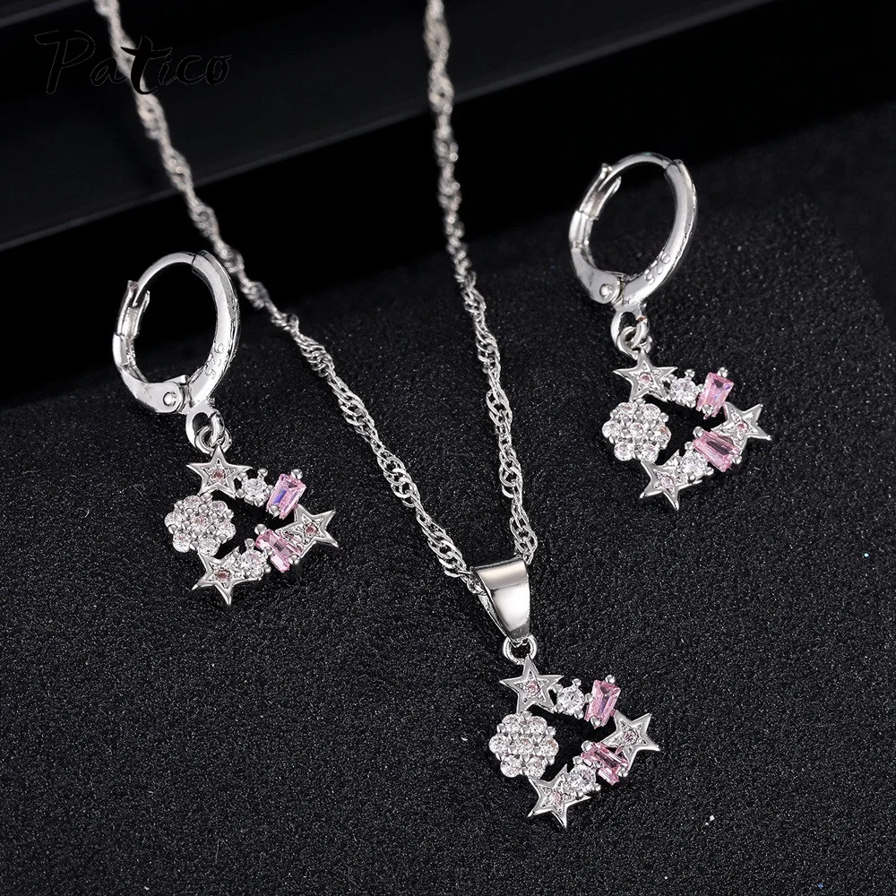 

Elegant 925 Sterling Silver Jewelry Sets Earring Necklace For Women Colorful Rhinestone Choker Star Earrings Jewelry Gifts