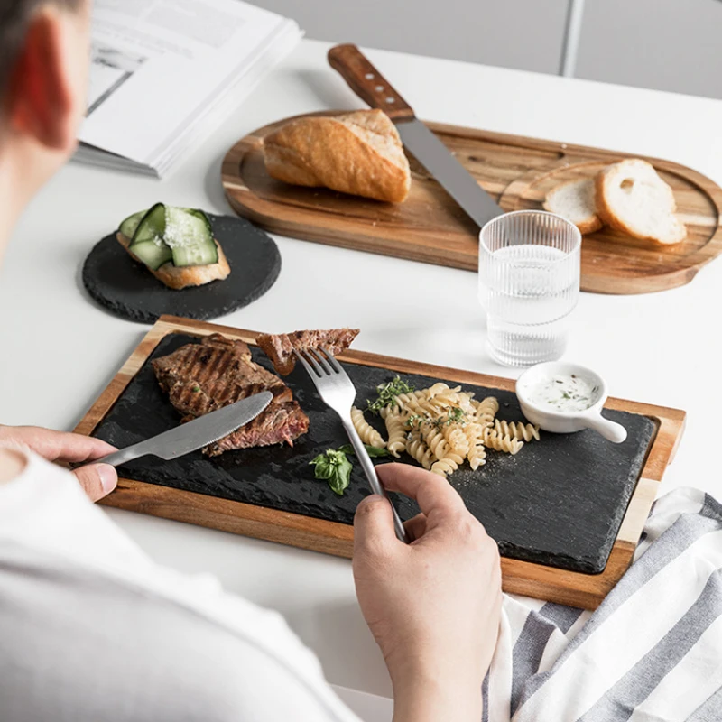 Доска деревянная с шиферным камнем поднос для тарелок кухни суши барбекю