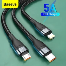 Baseus 3 in 1 USB Cable For iPhone Samsung Xiaomi Type C 5A Fast Charging Micro USB Cable 3in1 USB Type-c USBC Data Wire Cord