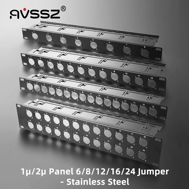 AVSSZ 19in 8 12 16 24 Channels 1U 2U Patch Panel Blank Cabinet Blind Plate Fits D type XLR RJ45 Network Speaker Socket Connector