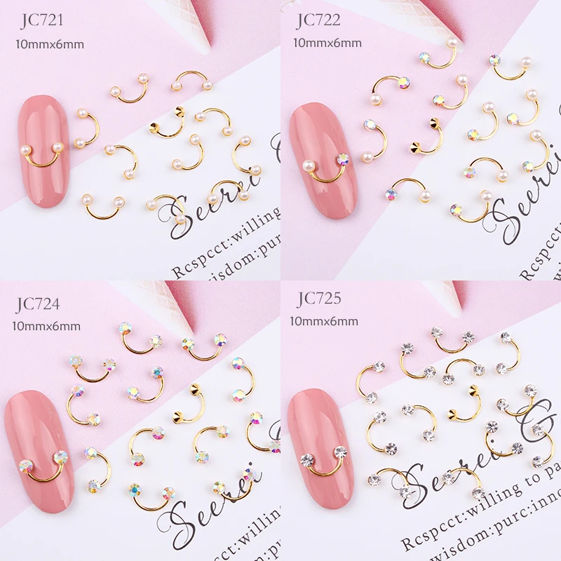 

6*10mm Nail Art Alloy Smile Face Rhinestone 100pcs/lot Curved Metal 6Style DIY 3D Nail Art Decoration Shining Pearl Nail Accesso