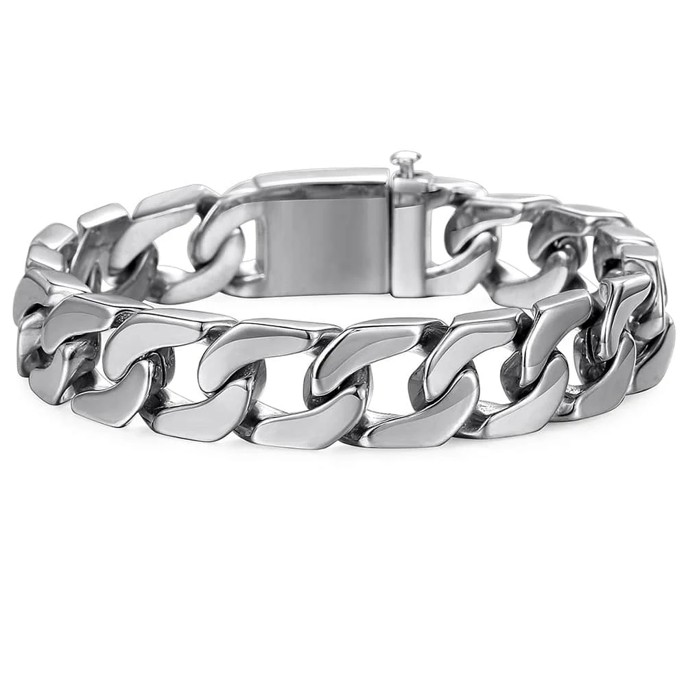 

13mm Wide Huge Heavy Bracelet Mens Chain Flat Curb Cuban Silver Color Male Jewelry 316L Stainless Steel Bracelet Gifts DHB83