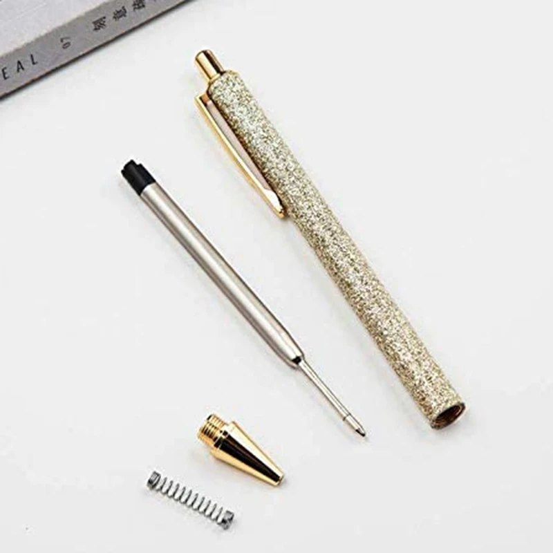 6Pcs Glitter Ballpoint Pens Metal Retractable Pen Black Ink 1mm Medium Point Silver Gold Rose Click Ball Gifts |