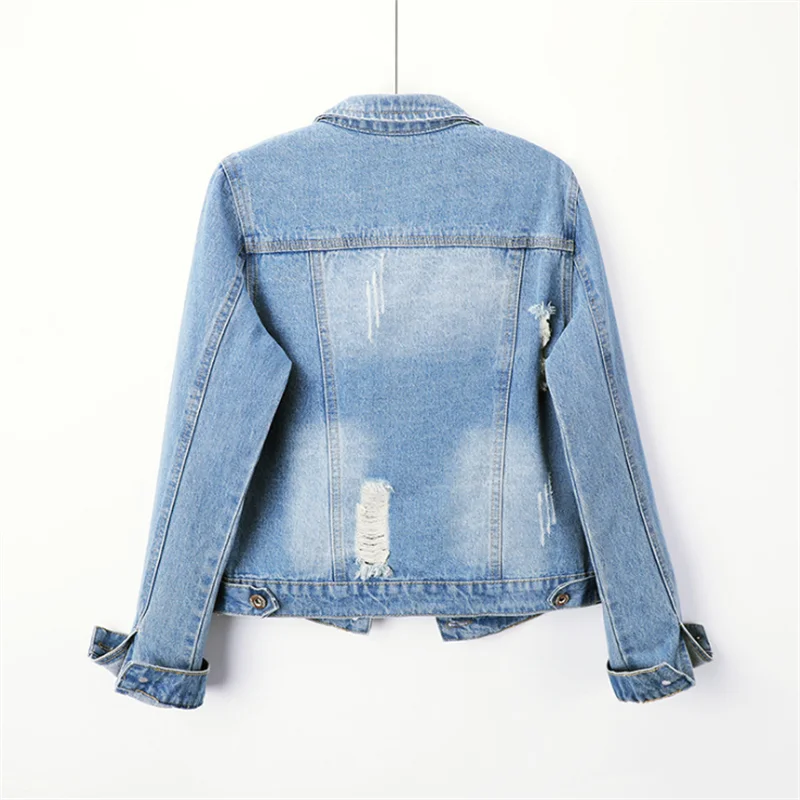Женская джинсовая куртка в стиле бойфренда осенняя Базовая винтажная Харадзюку