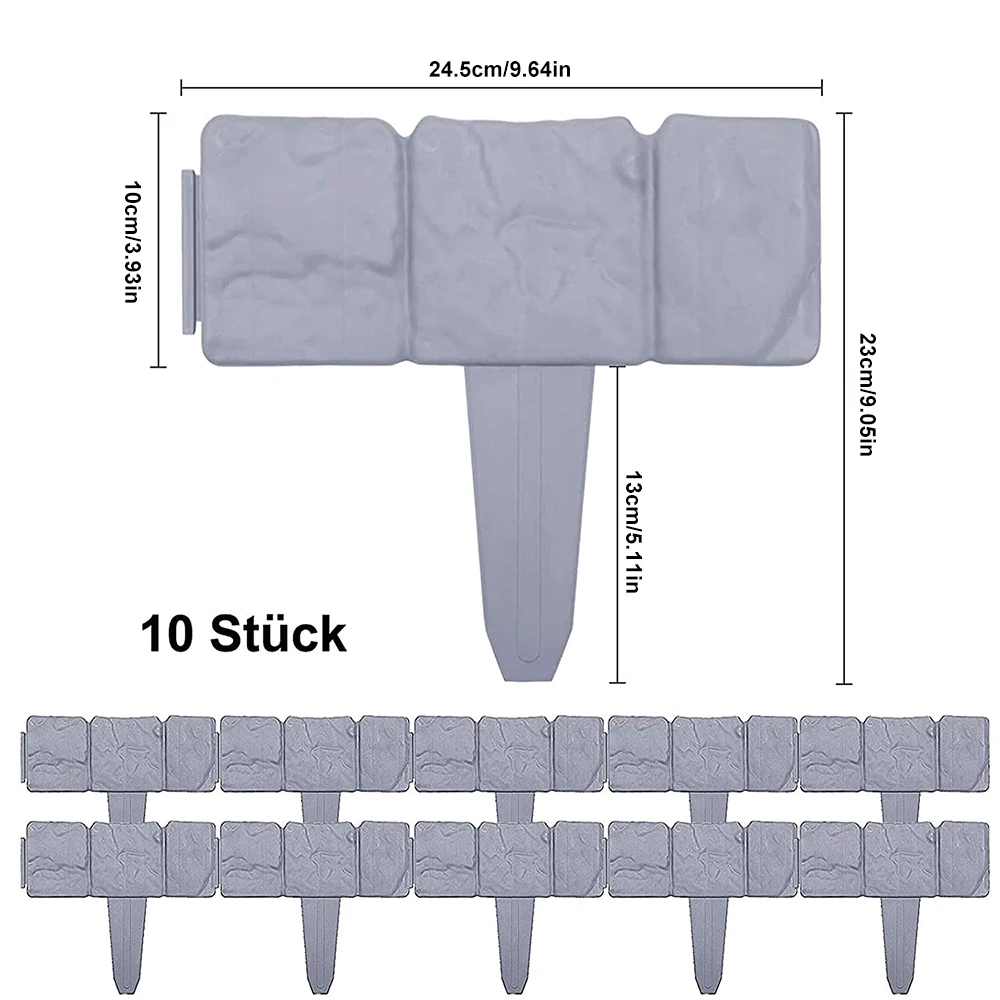 

10pcs Grey Garden Fence Plastic Lawn Edging Plant Border Flower Fence-Path Garden Plant Border Garden Landscape Decoration