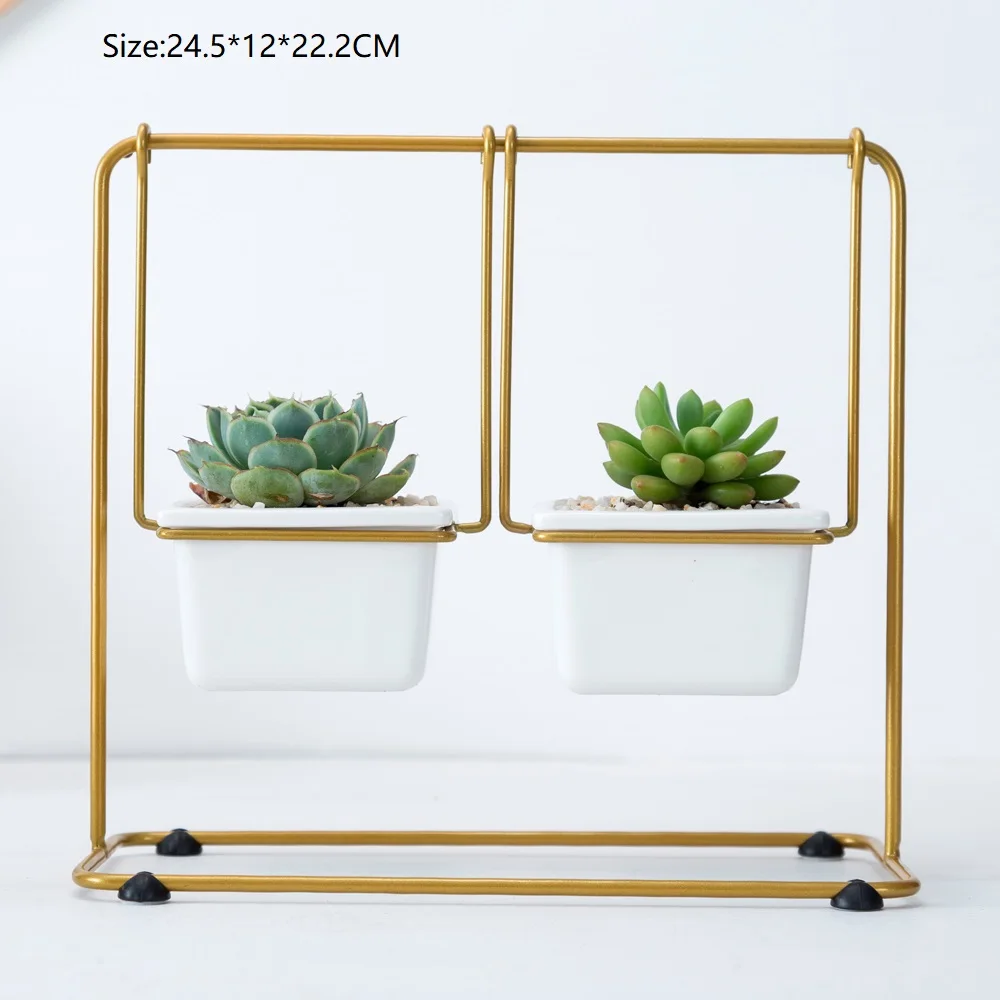 

Simple Ceramic Flower Pot Iron Plant Container Home Desktop Decoration Swing Iron Frame Succulent Plant Pot Vase Decoration Home