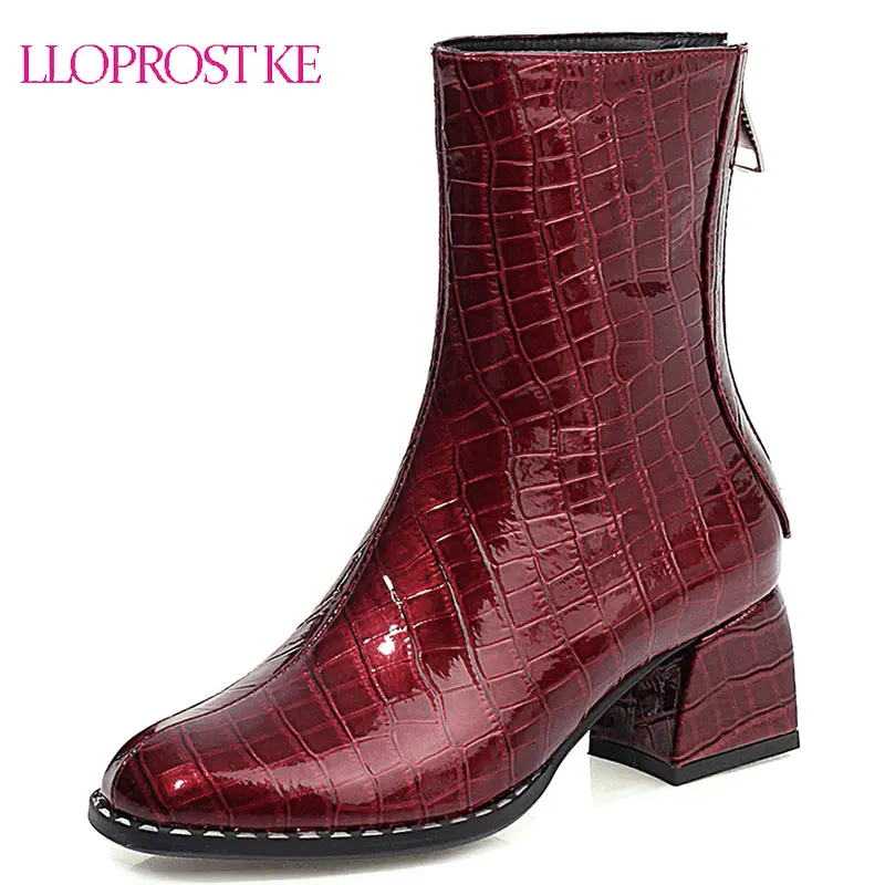 

Lloprost ke 2021 PU Leather Ankle Boots Retro Square Toe Women Shoes Autumn Winter Zipper Square Heel Short Boots Big Size 43